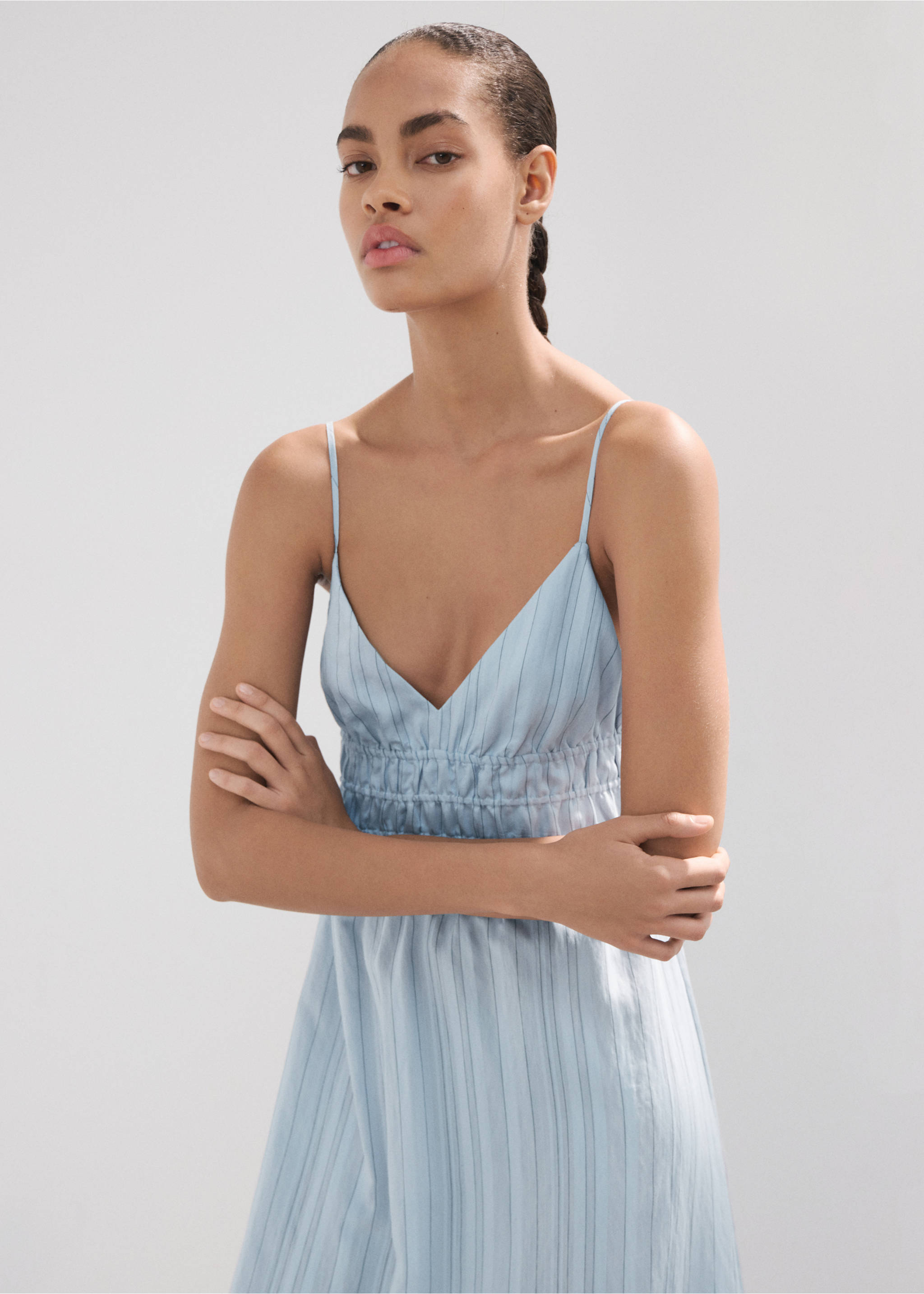 Striped strap dress - Medium plane, Sky Blue. Ref: 37012893-00.