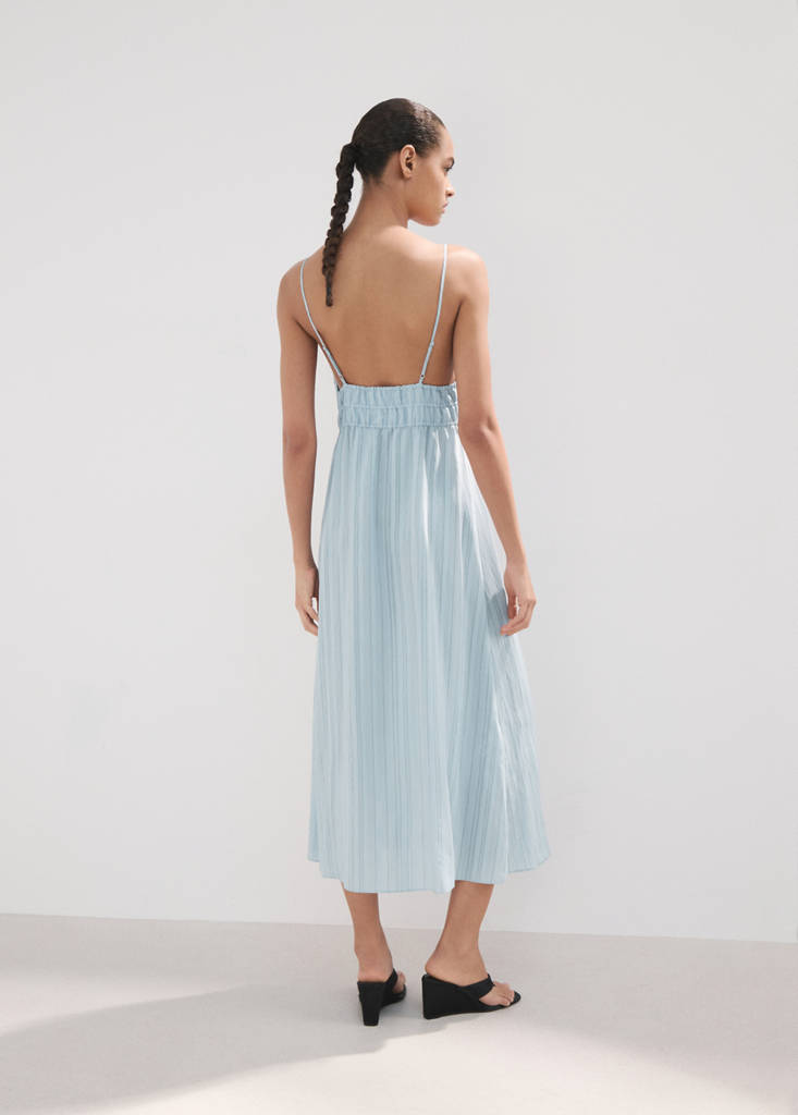 Striped gathered dress — Sky Blue