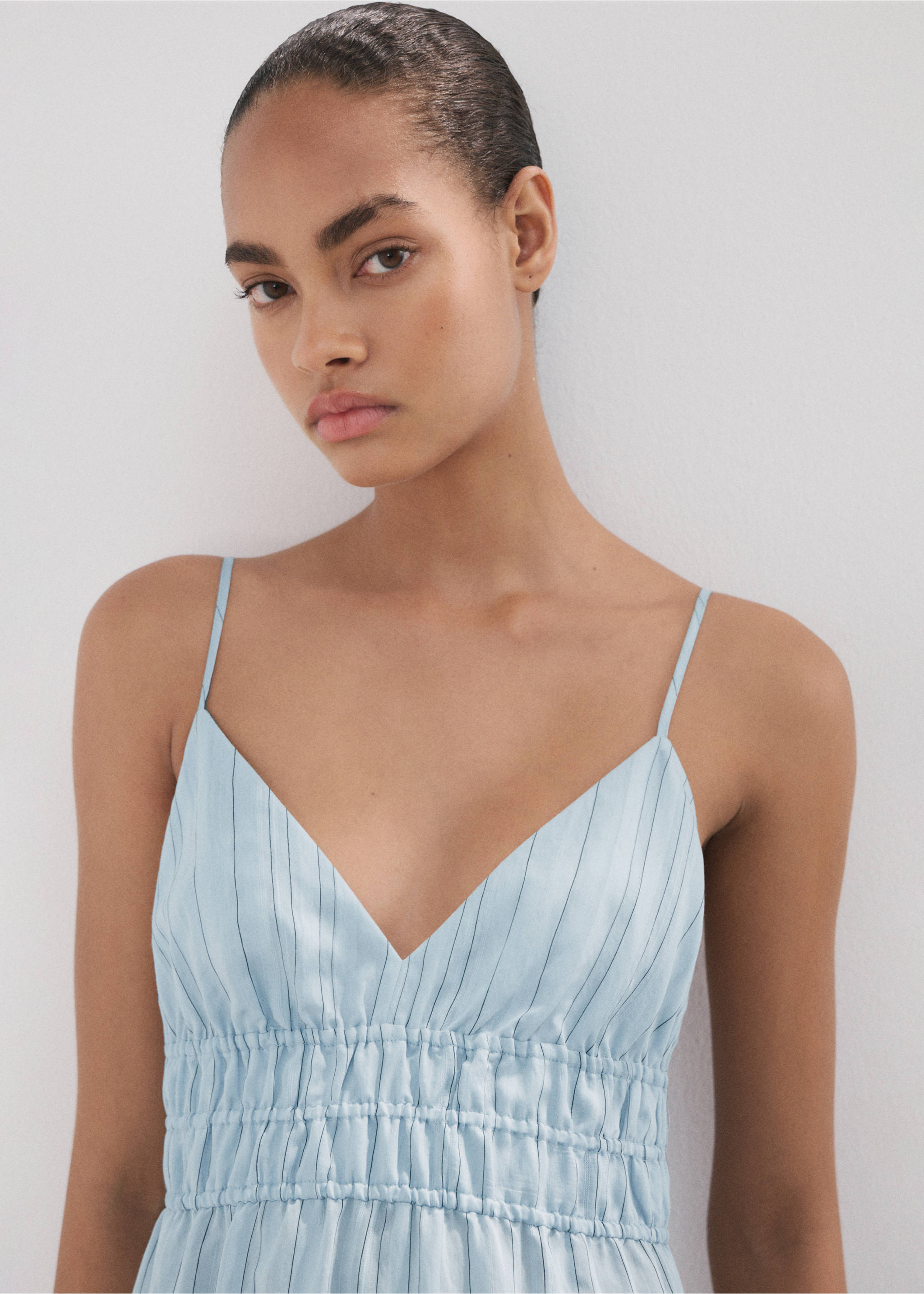 Striped strap dress - Details of the article 1, Sky Blue. Ref: 37012893-00.