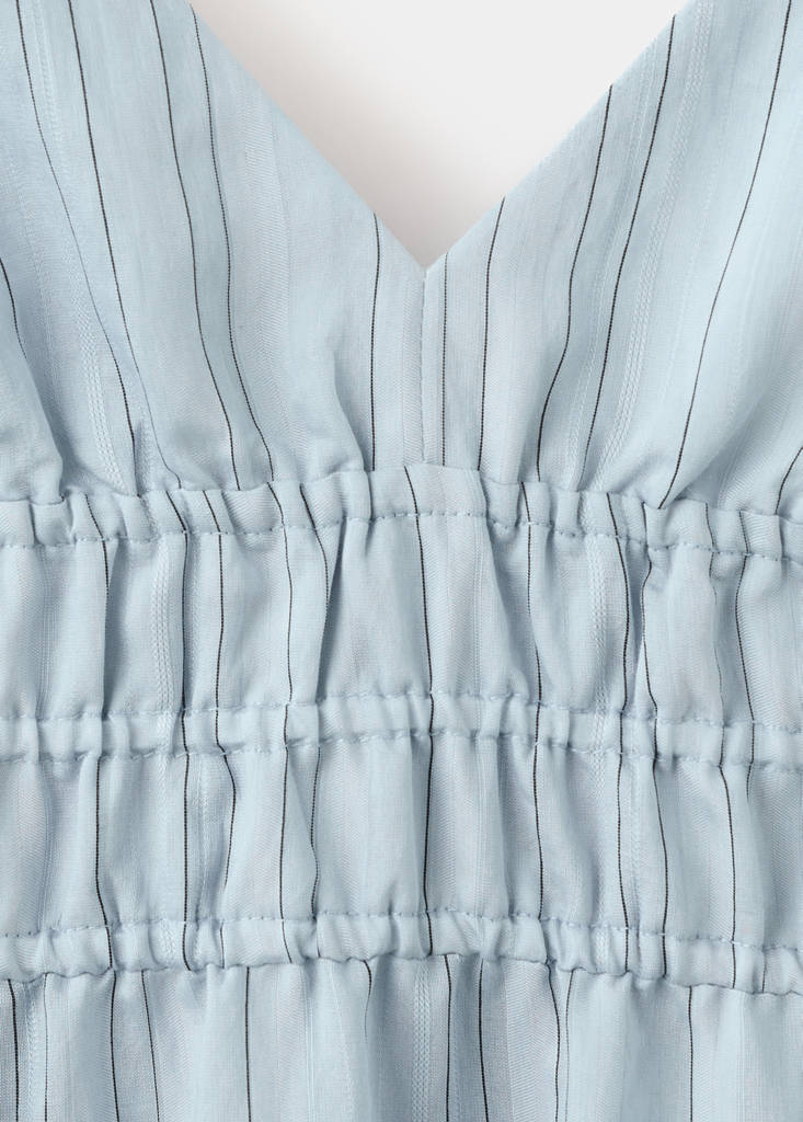 Striped gathered dress — Sky Blue