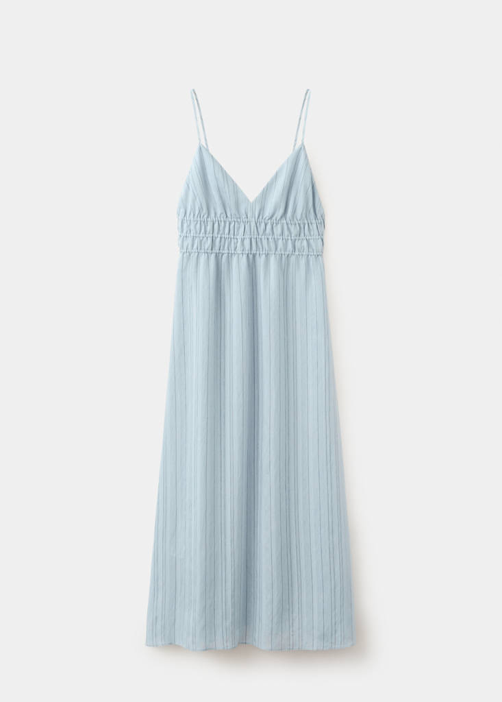 Striped gathered dress — Sky Blue