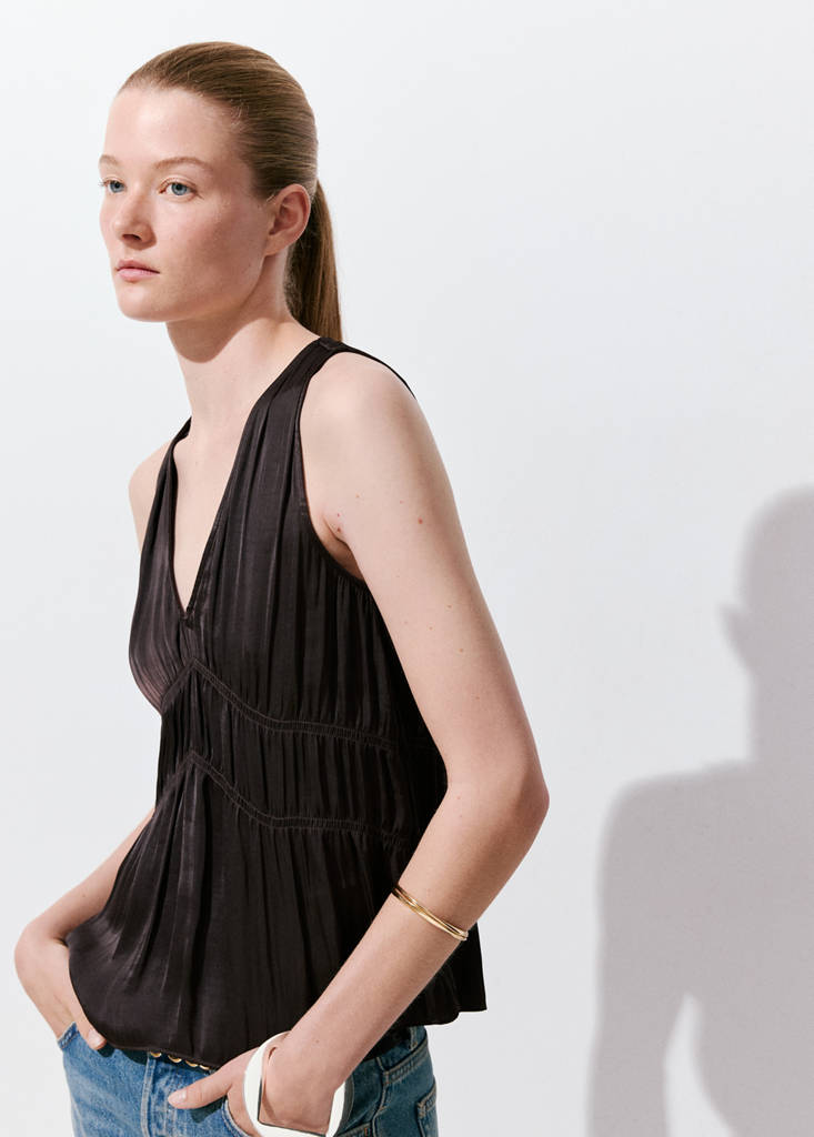 Ruched V-neck top — Brown