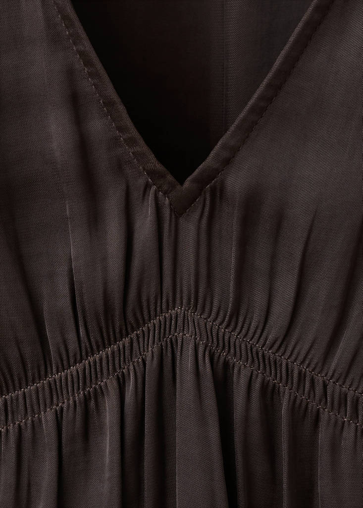 Ruched V-neck top — Brown