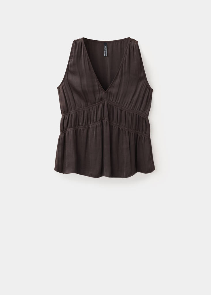 Ruched V-neck top — Brown