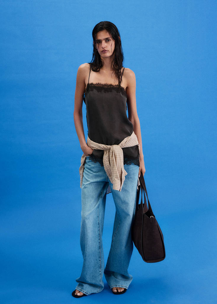 Satin lace top — Brown