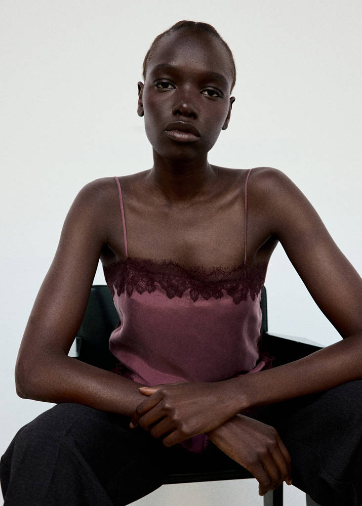Satin lace top — Maroon