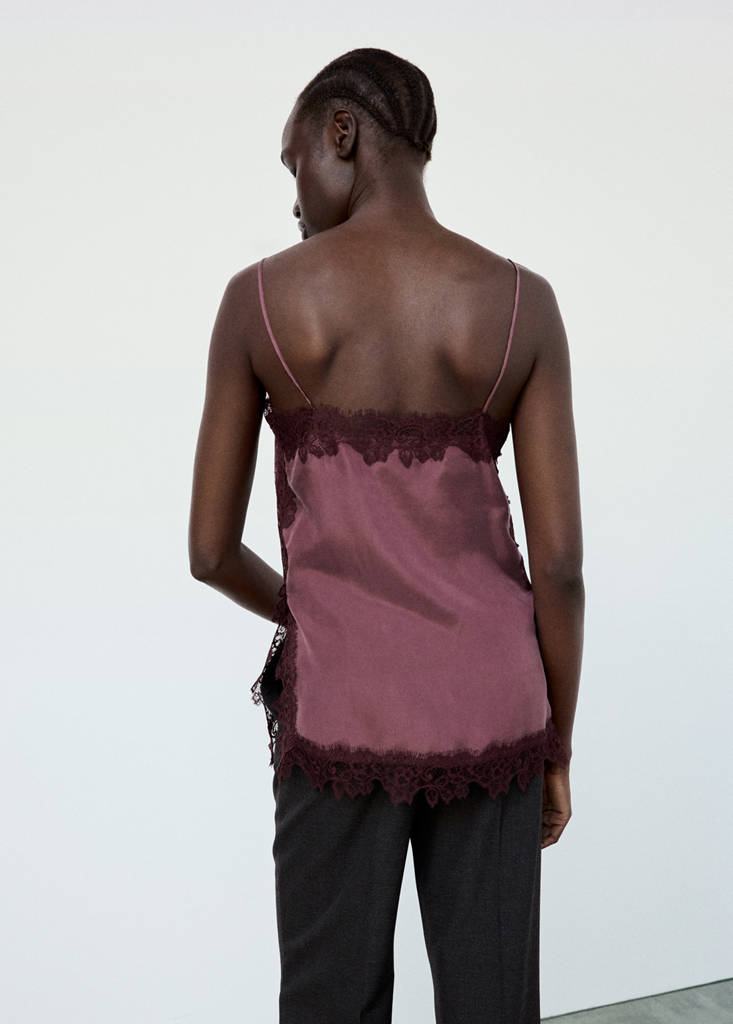 Satin lace top — Maroon
