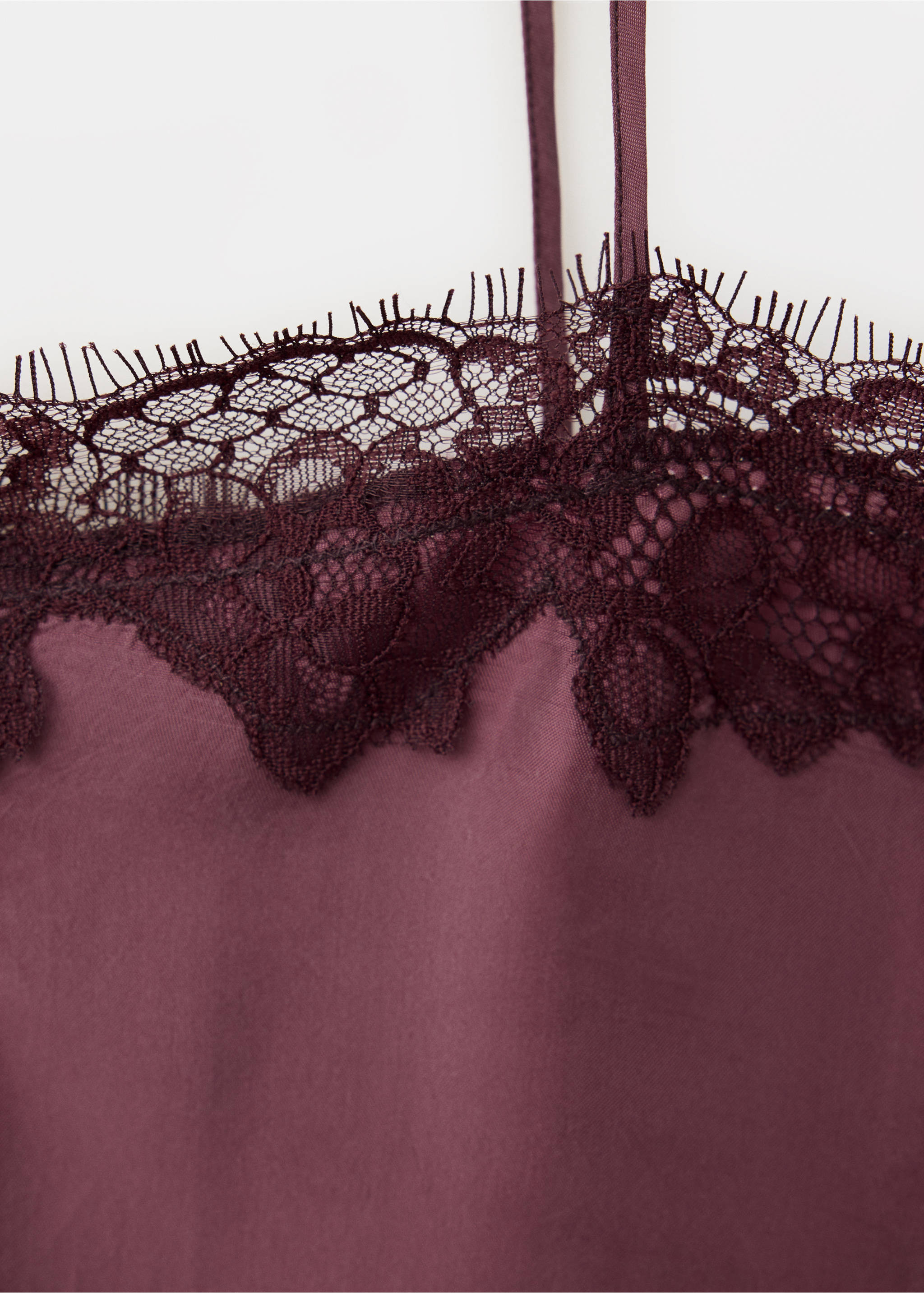 Satin lace top - Details of the article 0, Maroon. Ref: 37012897-00.