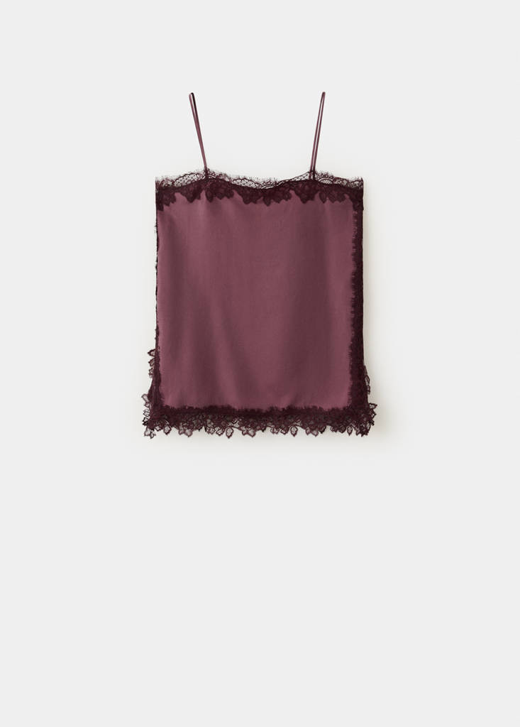 Satin lace top — Maroon