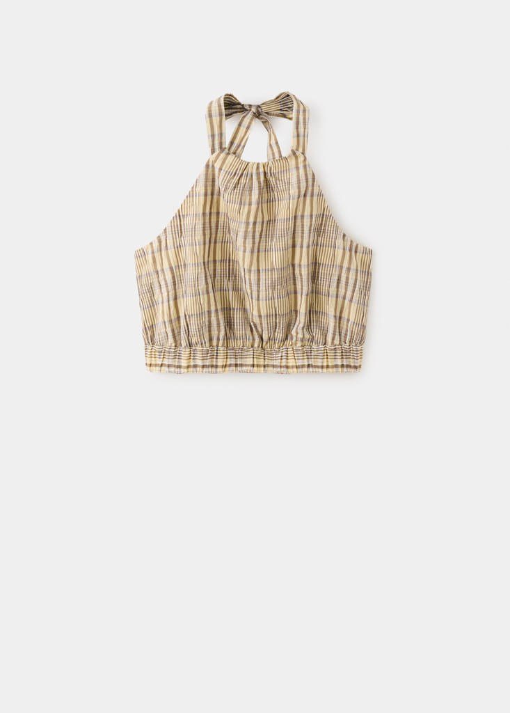 Halter neck check top — Brown
