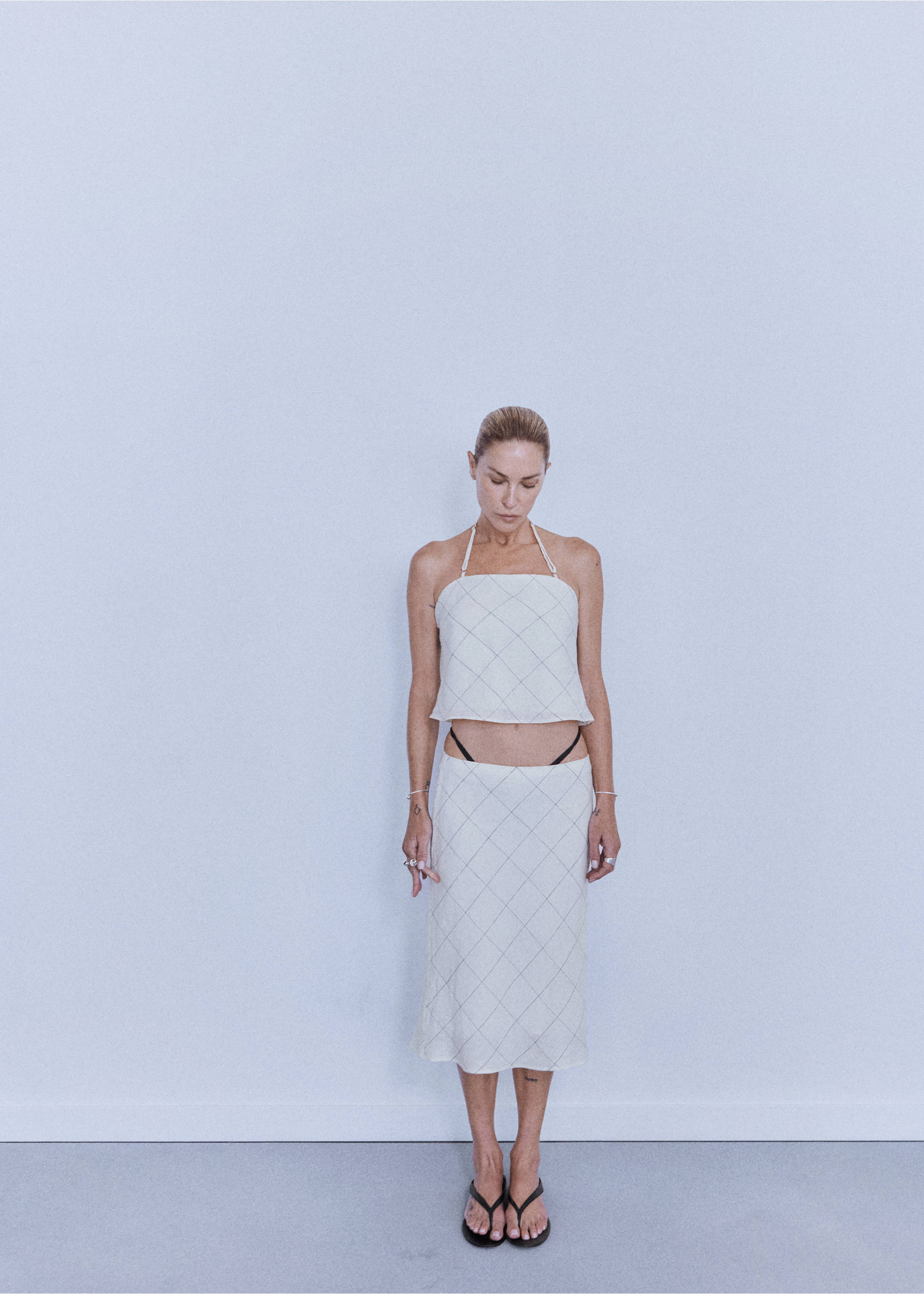 Check linen-blend top - General plane, White. Ref: 37012900-00.