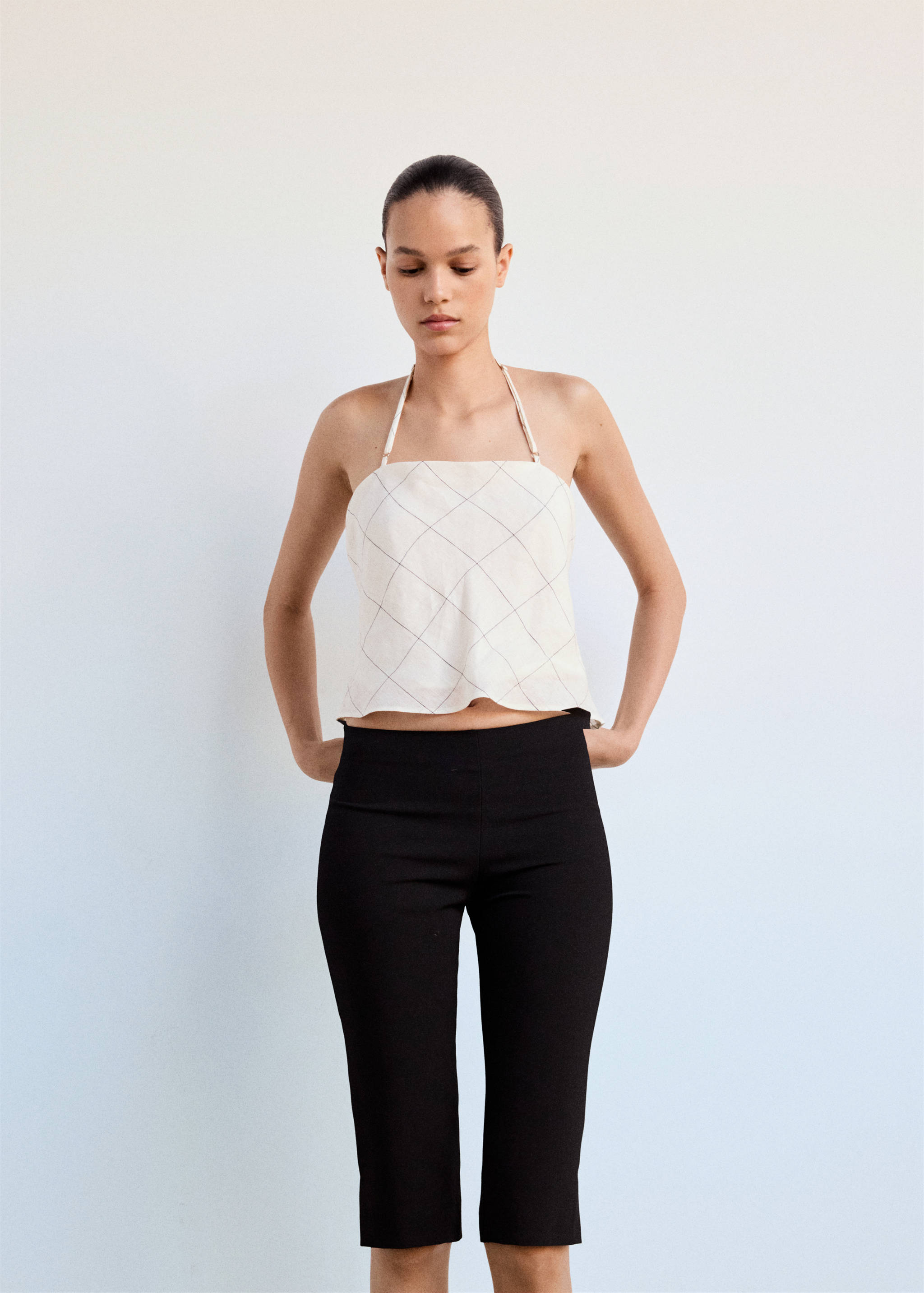 Mango Keten karışımlı kareli bluz görsel 8