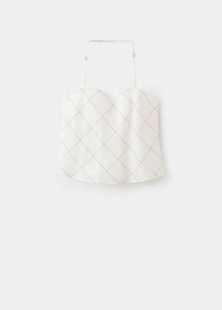 Top lniany w kratę biały - Kobieta - XS - MANGO