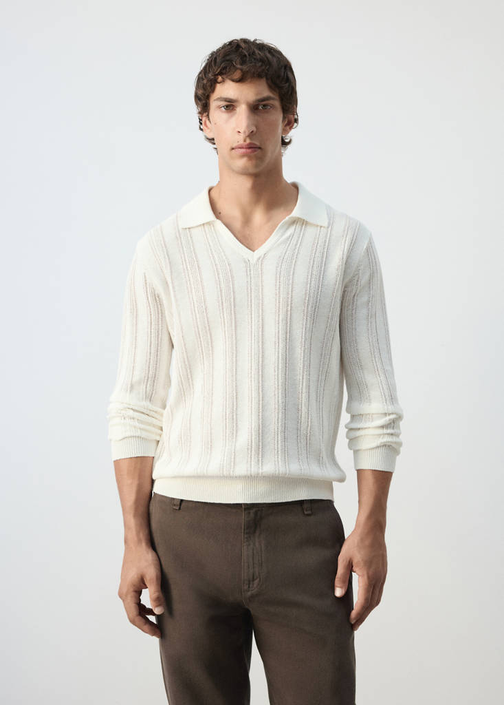 Open-knit cotton blend sweater — Off White