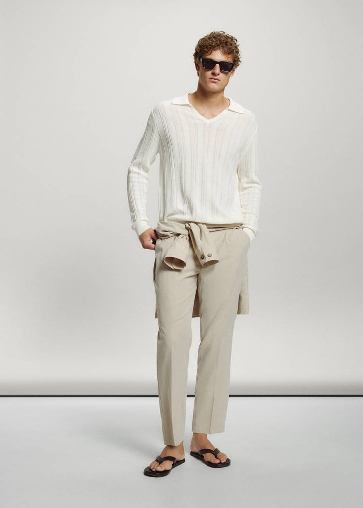 Open-knit cotton blend sweater — Off White