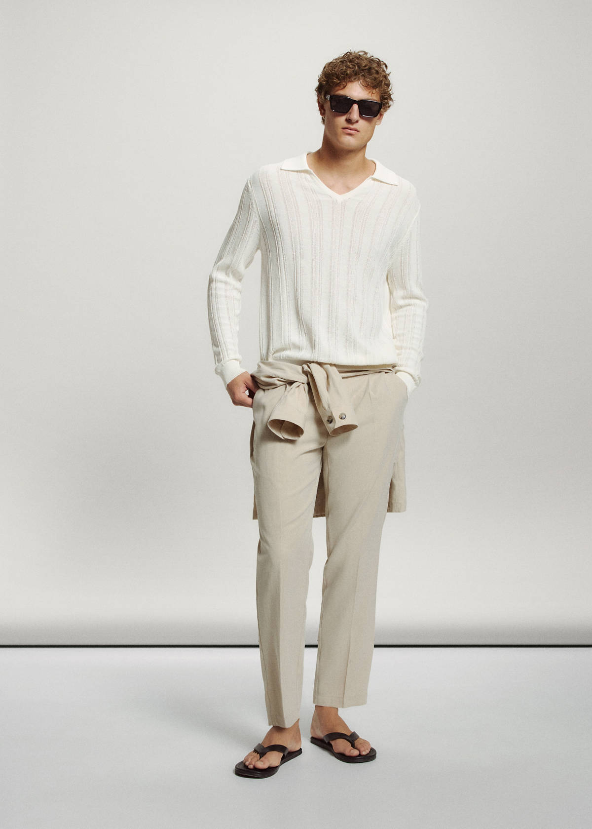 Open-knit cotton blend sweater — Off White