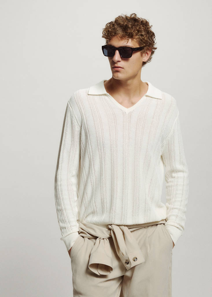 Open-knit cotton blend sweater — Off White