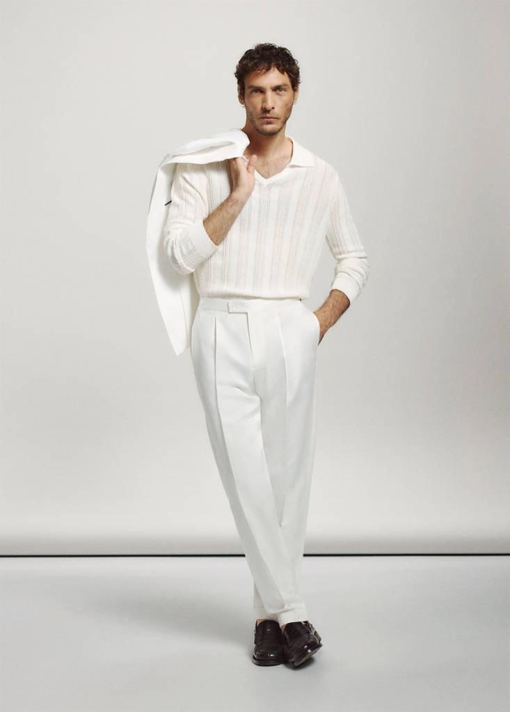 Open-knit cotton blend sweater — Off White