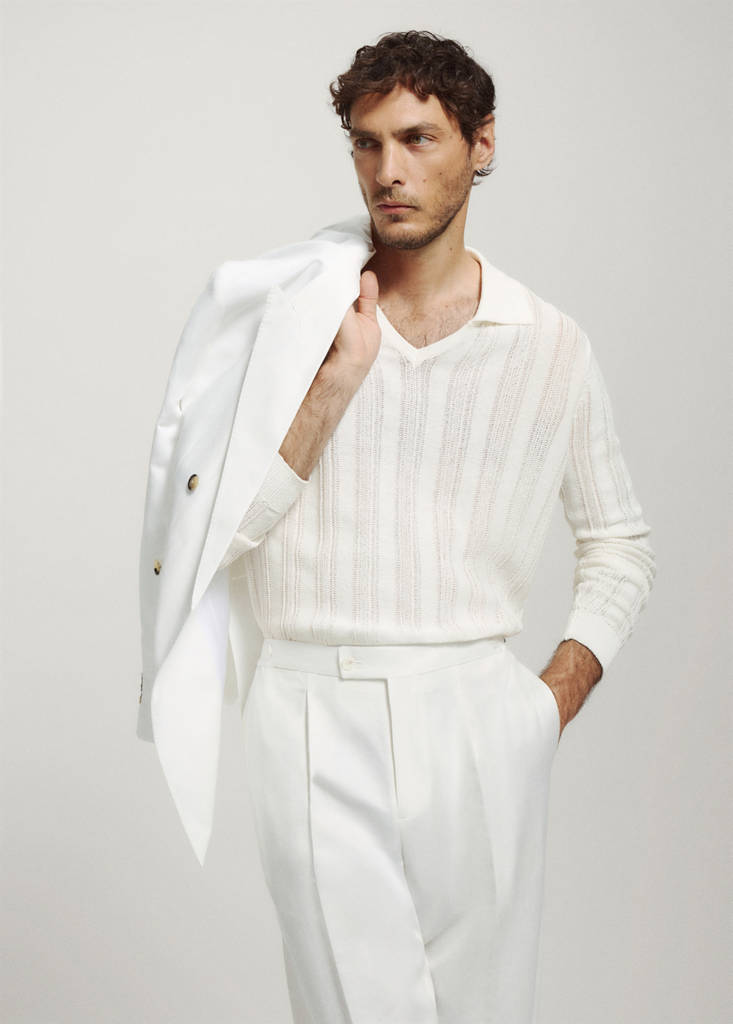 Open-knit cotton blend sweater — Off White