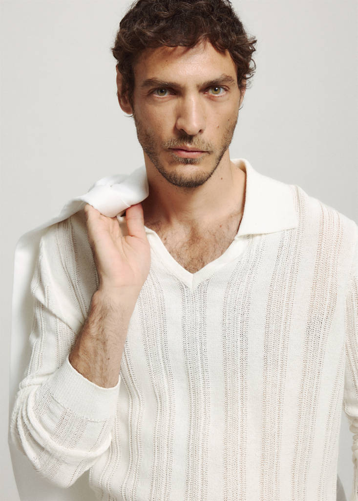 Open-knit cotton blend sweater — Off White