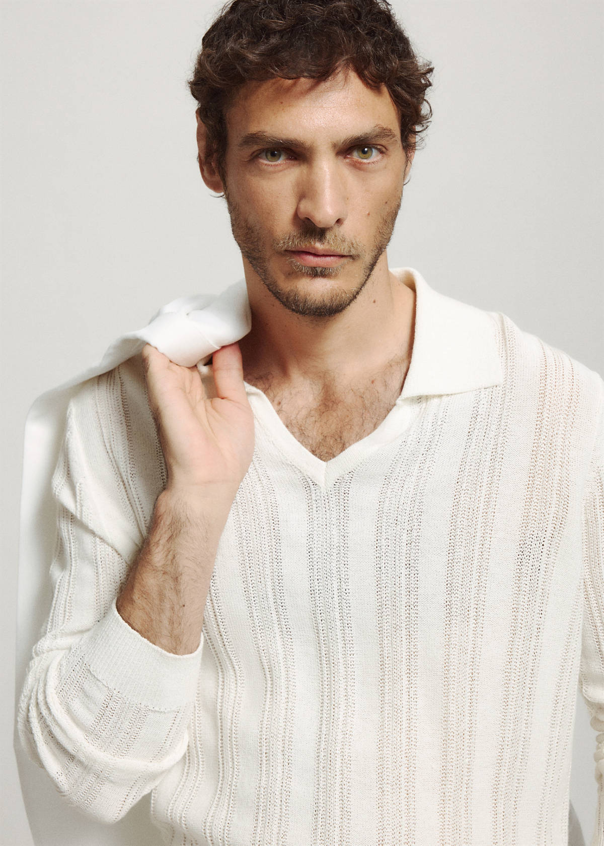 Open-knit cotton blend sweater — Off White