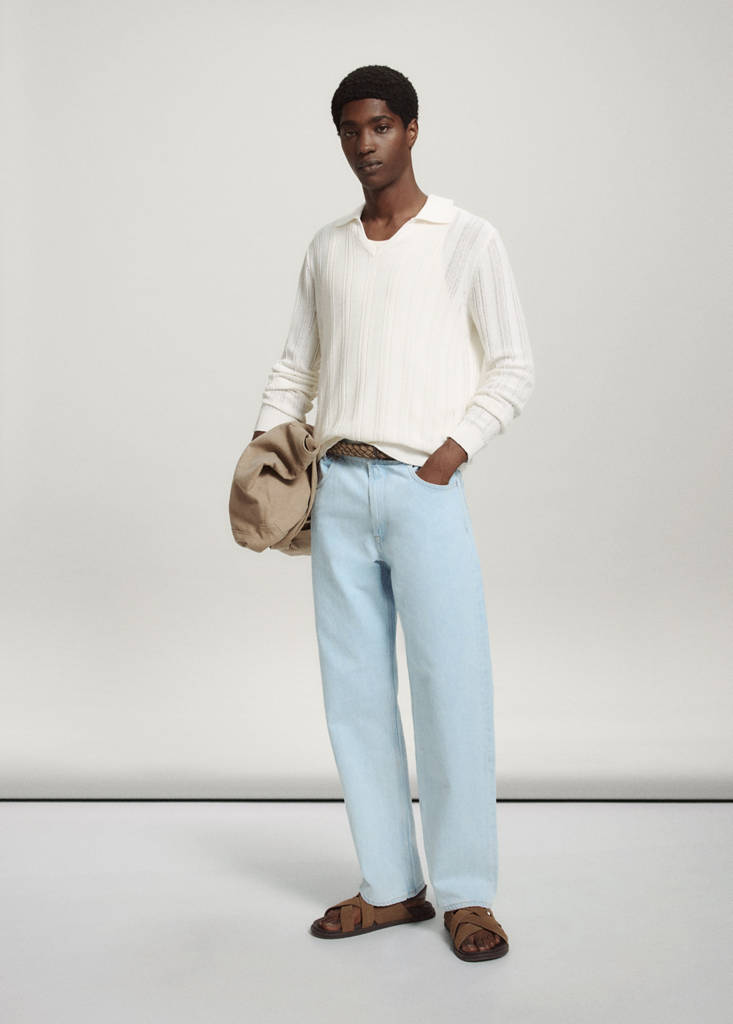 Open-knit cotton blend sweater — Off White