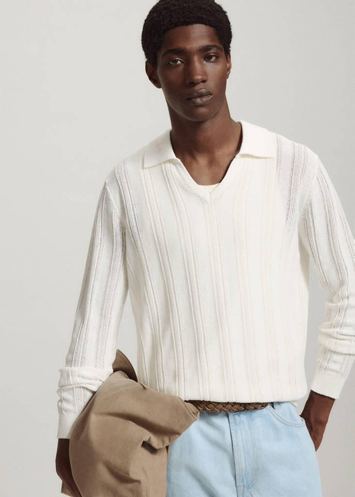 Open-knit cotton blend sweater — Off White