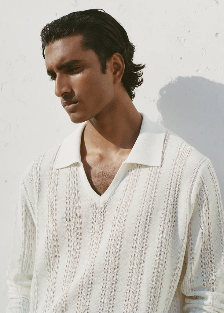 Open-knit cotton blend sweater — Off White