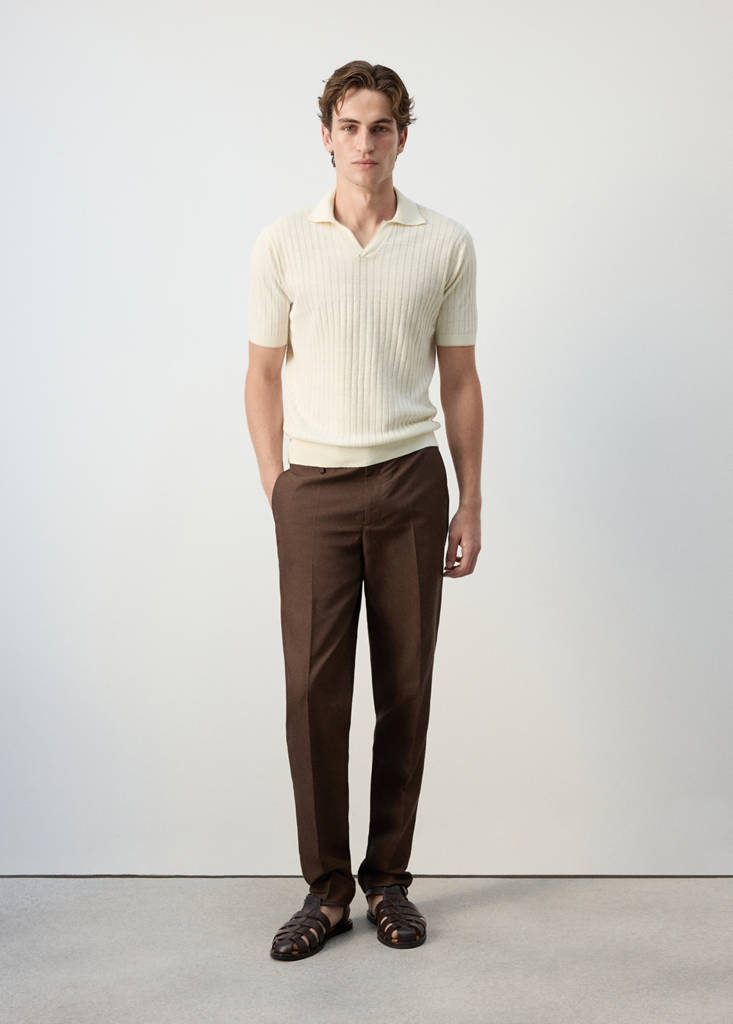 Ribbed linen lyocell blend polo — Off White