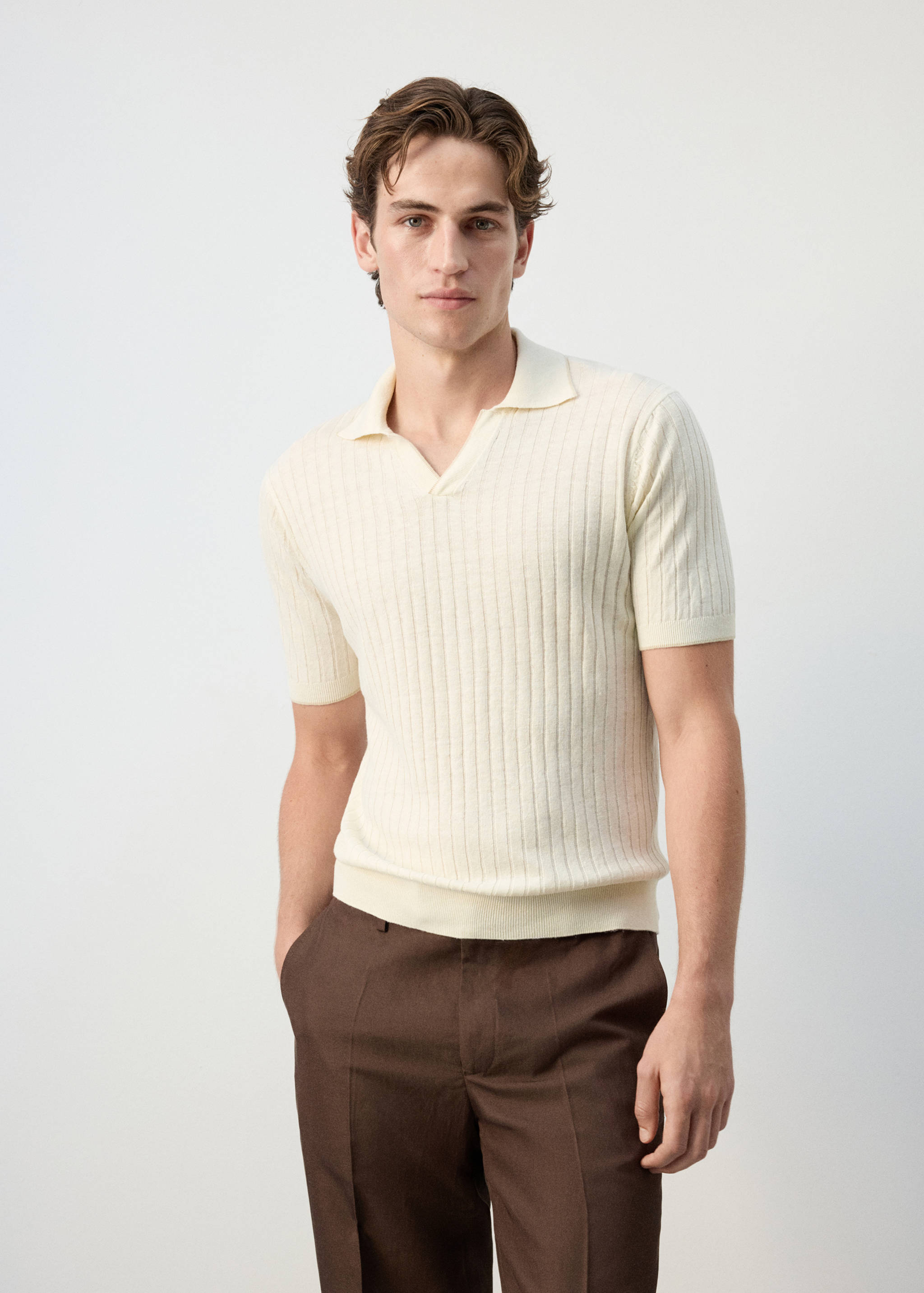 Regular-fit ribbed polo shirt - Medium plane