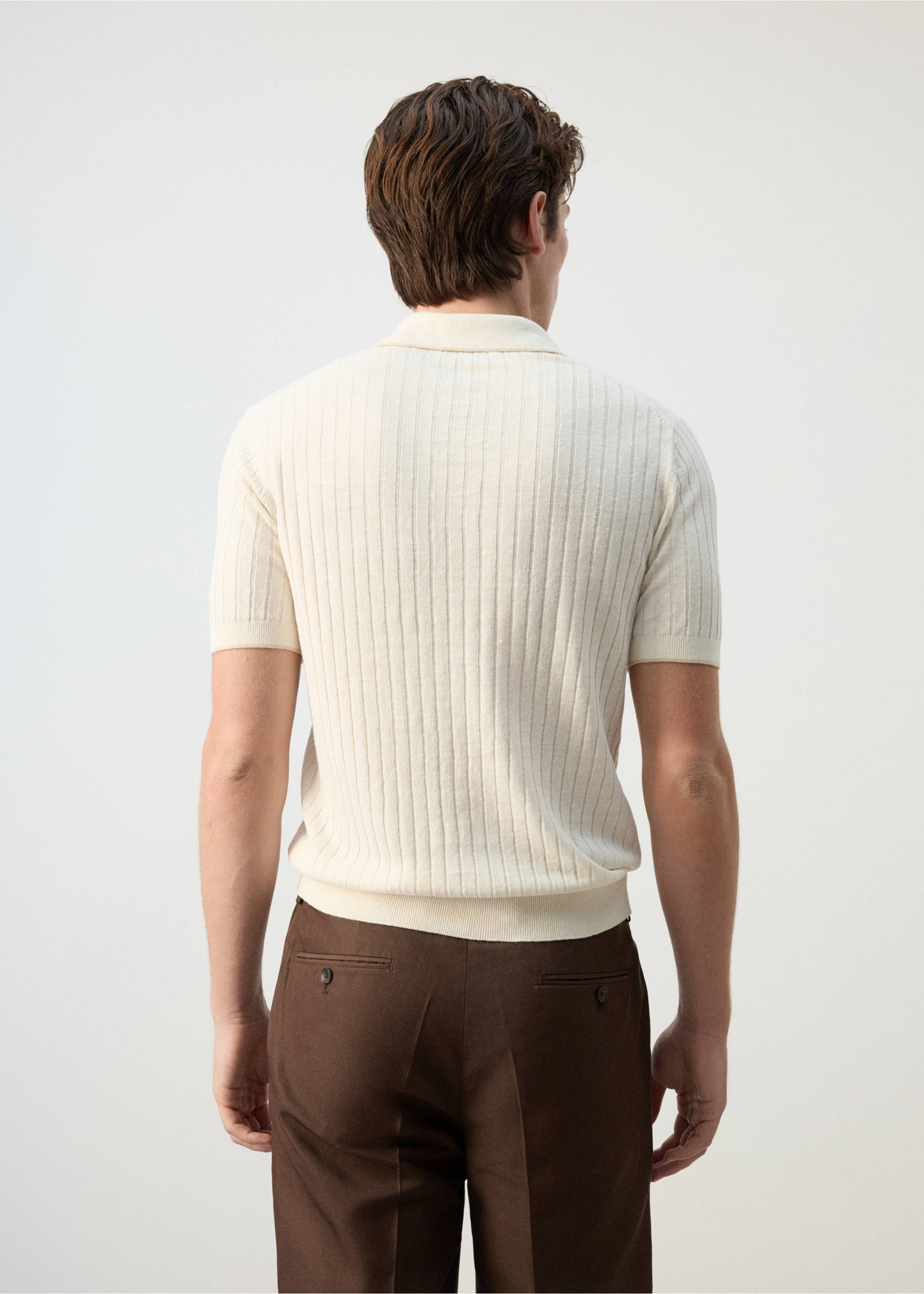 Regular-fit ribbed polo shirt - Reverse of the article, Off White. Ref: 37012902-00.