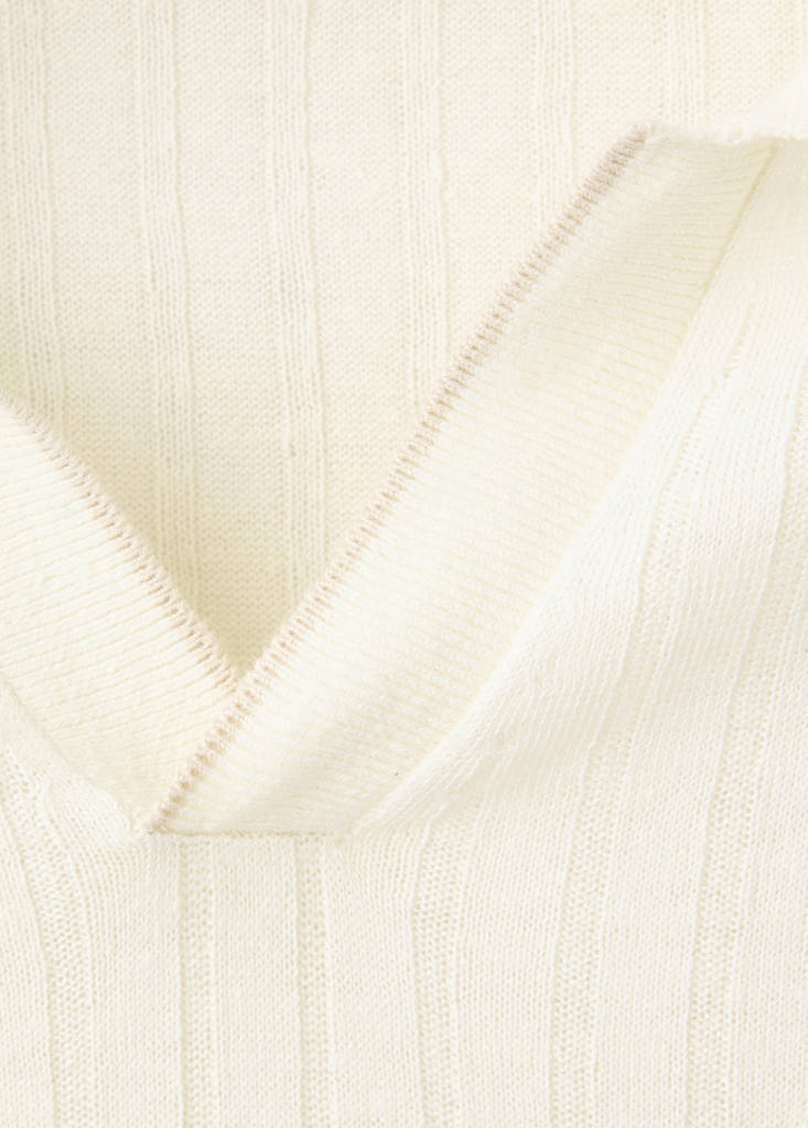 Ribbed linen lyocell blend polo — Off White