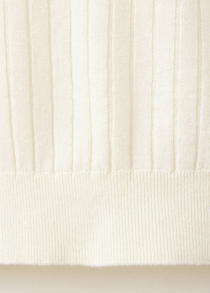 Ribbed linen lyocell blend polo — Off White