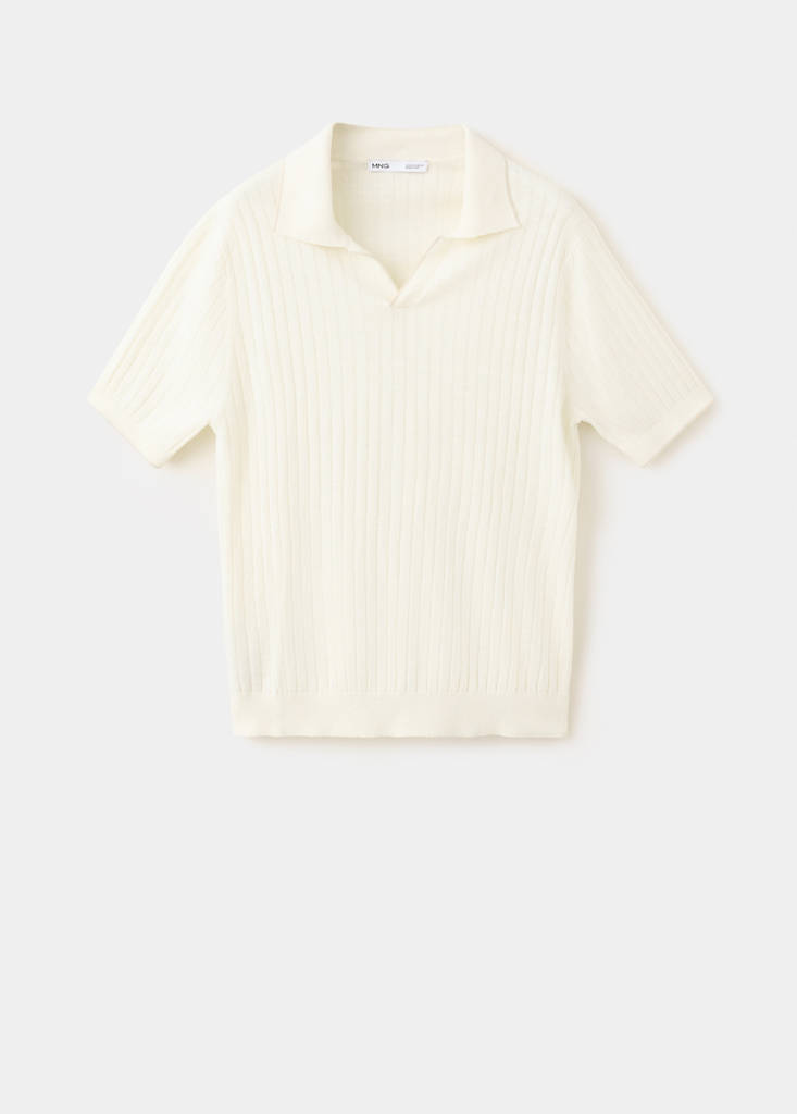 Ribbed linen lyocell blend polo — Off White