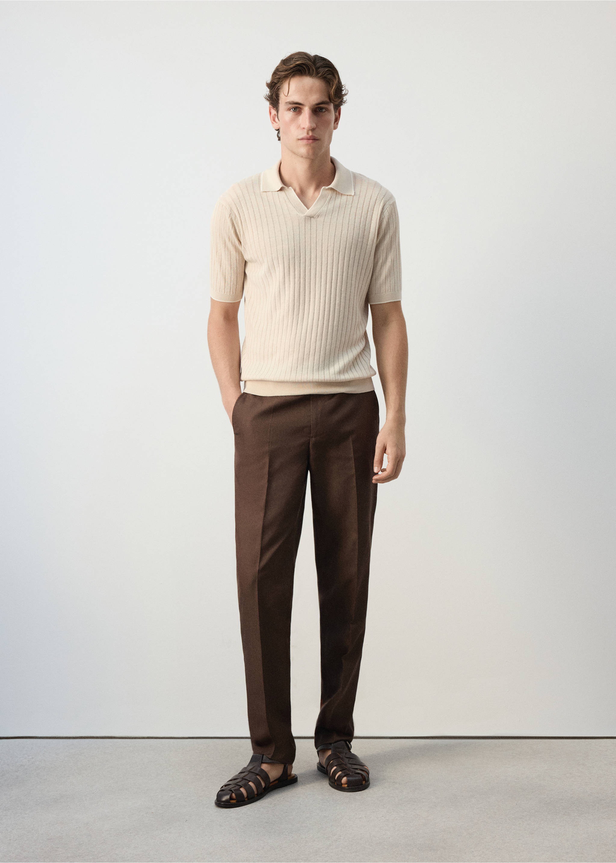 Regular-fit ribbed polo shirt - General plane, Beige. Ref: 37012902-00.