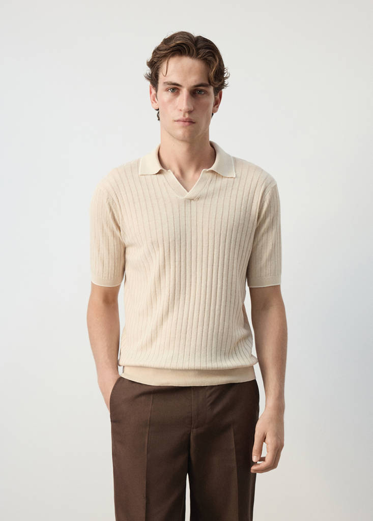 Ribbed linen lyocell blend polo — Beige