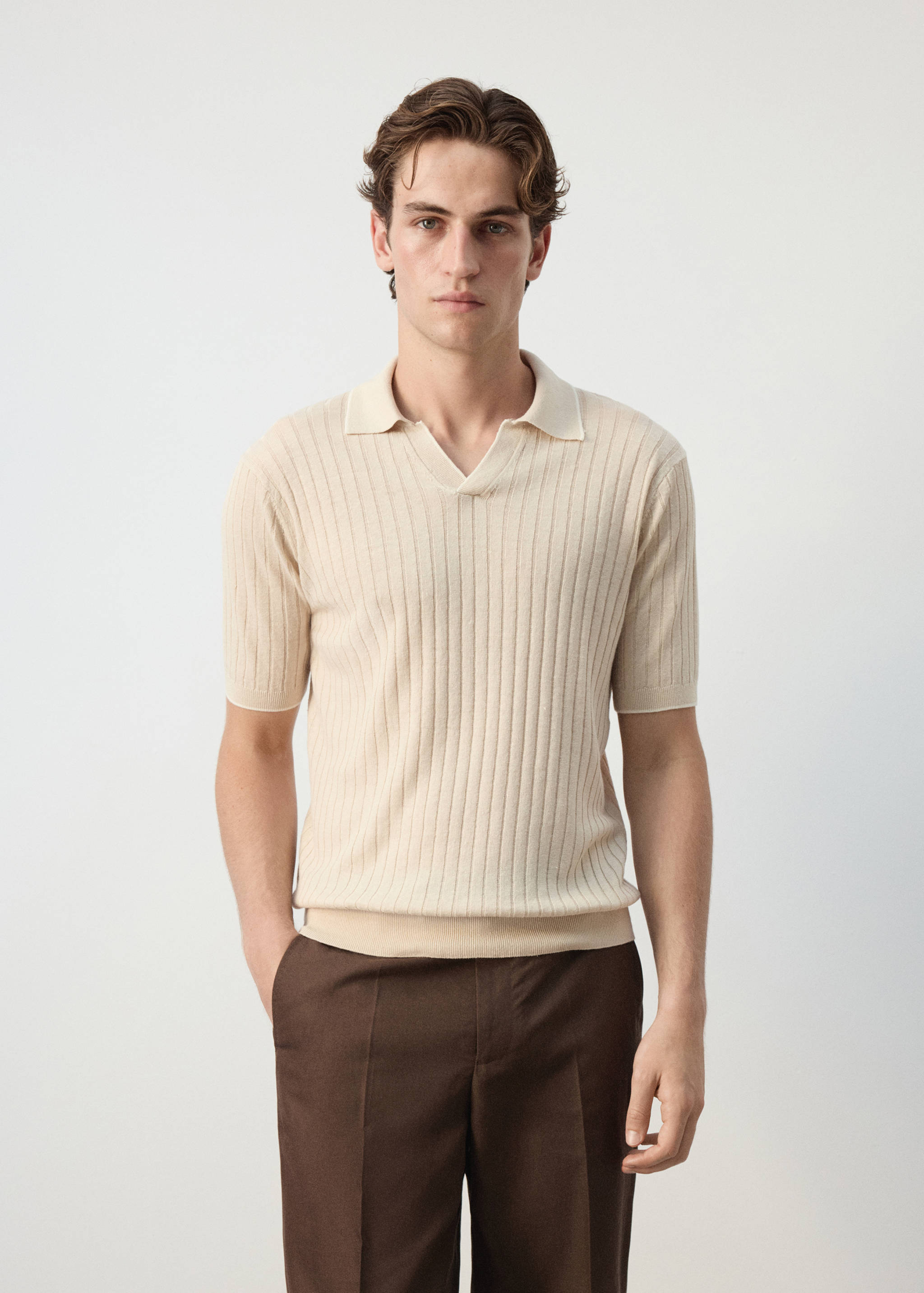 Regular-fit ribbed polo shirt - Medium plane
