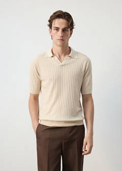 Ribbed linen lyocell blend polo — Beige 1