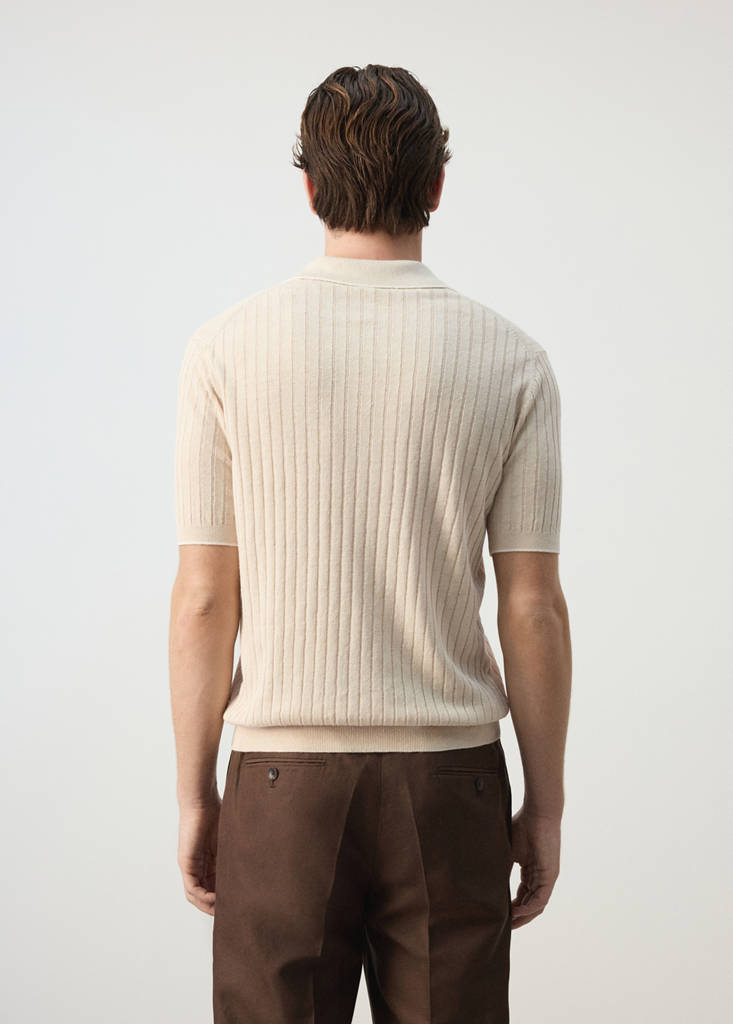 Ribbed linen lyocell blend polo — Beige