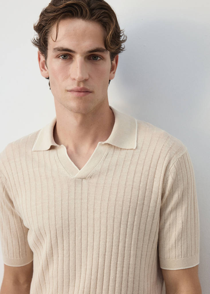 Ribbed linen lyocell blend polo — Beige