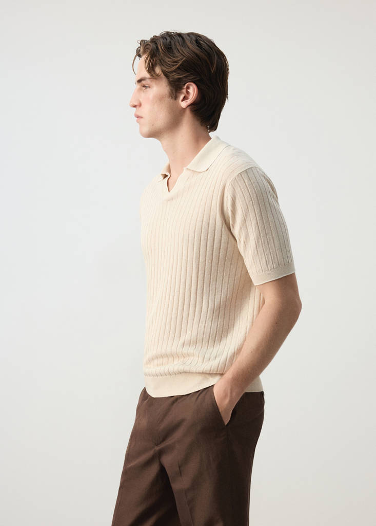 Ribbed linen lyocell blend polo — Beige