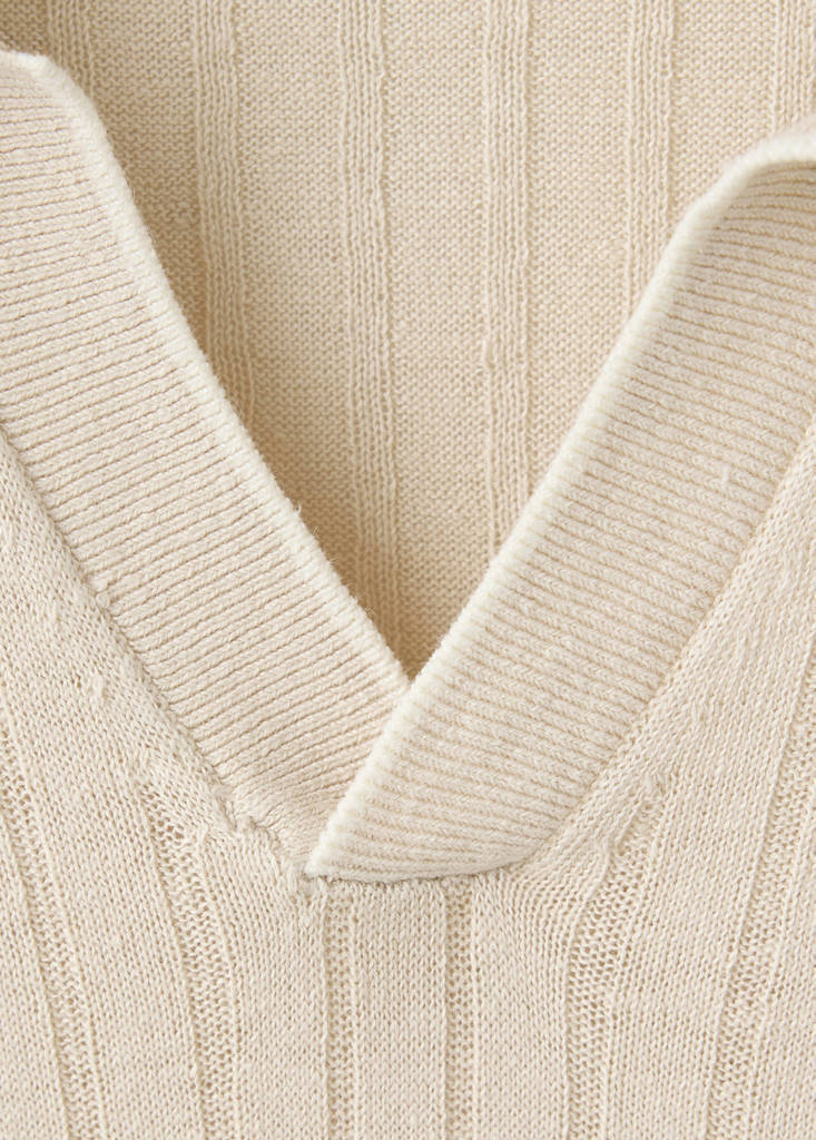 Ribbed linen lyocell blend polo — Beige