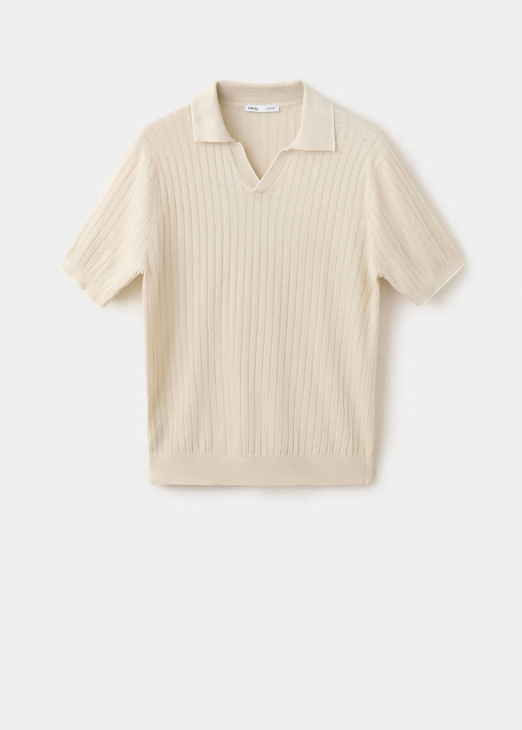 Ribbed linen lyocell blend polo — Beige