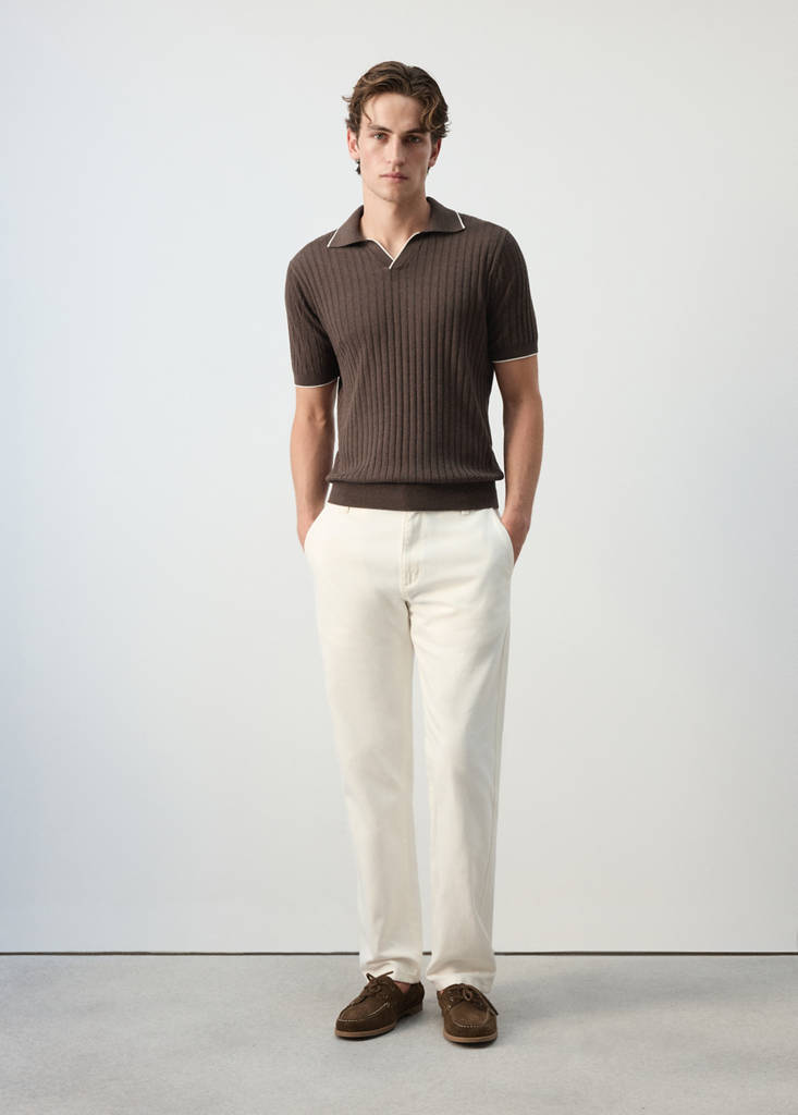 Ribbed linen lyocell blend polo — Brown