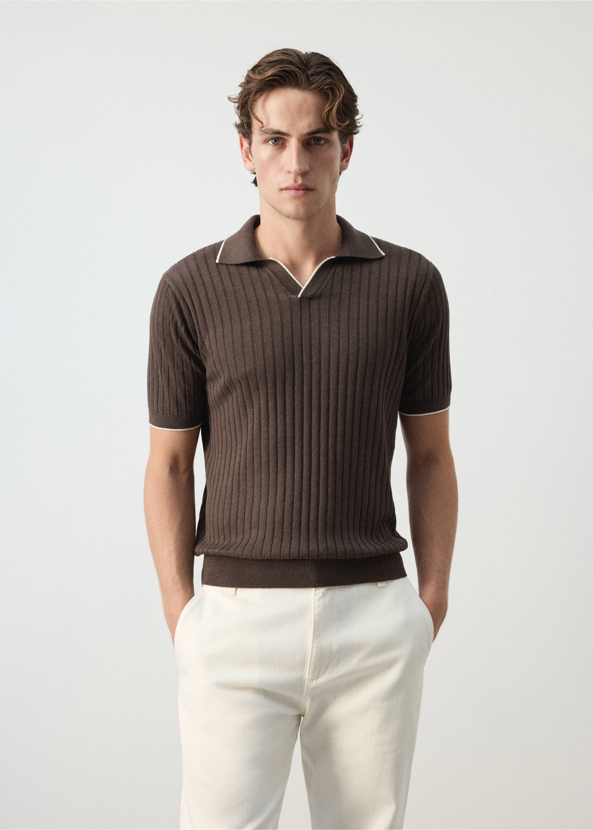 Regular-fit ribbed polo shirt - Medium plane, Brown. Ref: 37012902-00.