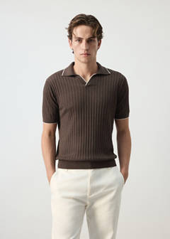Ribbed linen lyocell blend polo — Brown 1