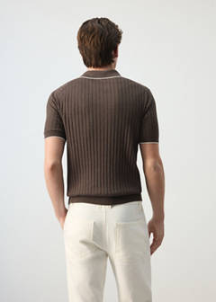 Ribbed linen lyocell blend polo — Brown 3