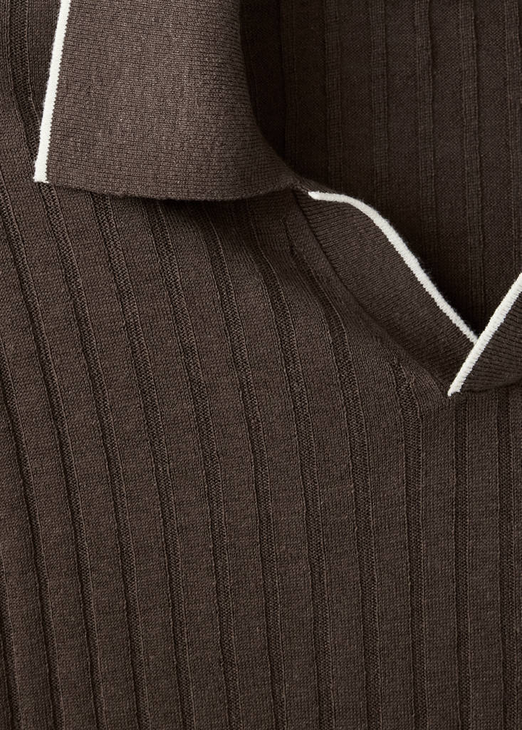 Ribbed linen lyocell blend polo — Brown