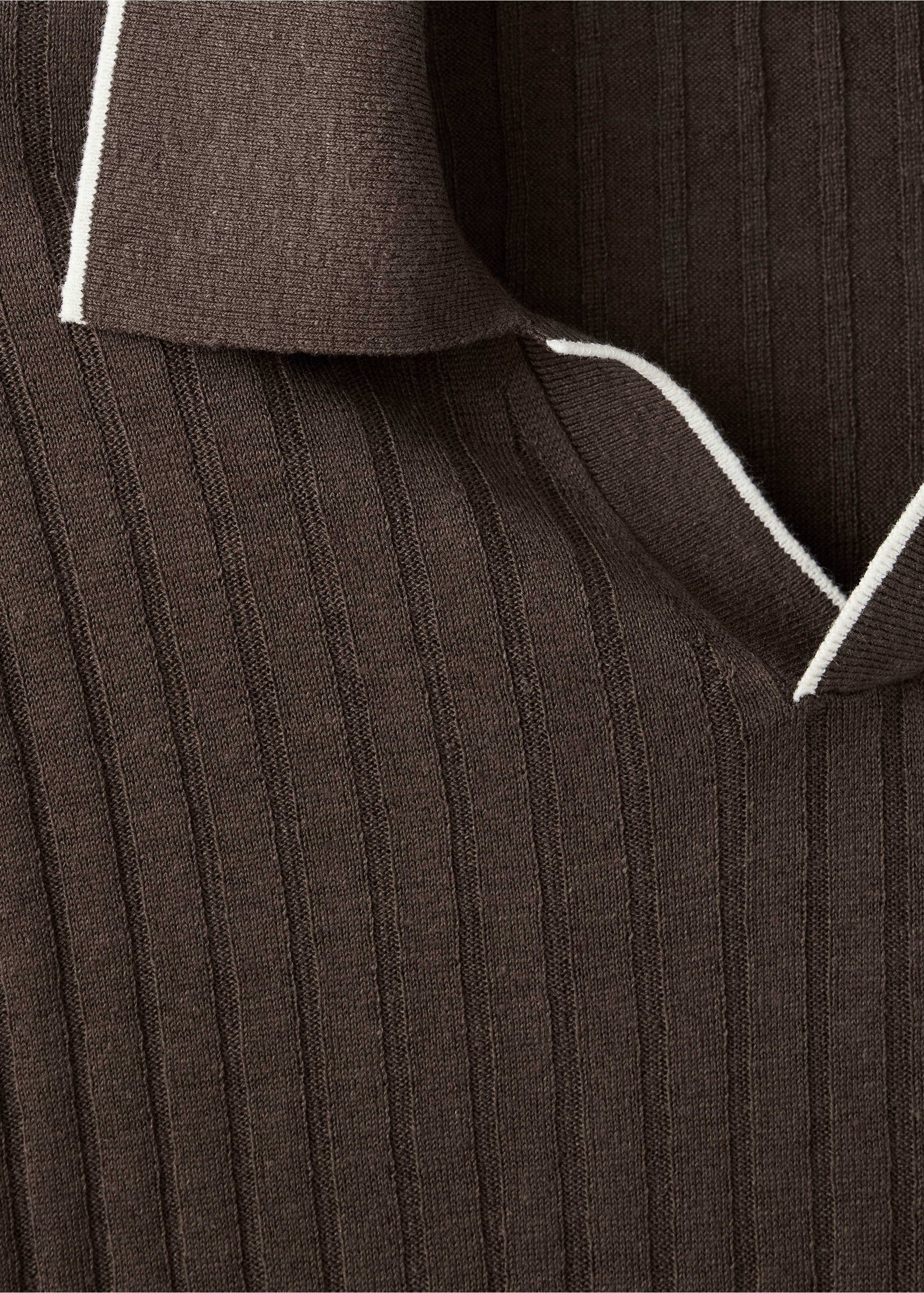Regular-fit ribbed polo shirt - Details of the article 8, Brown. Ref: 37012902-00.