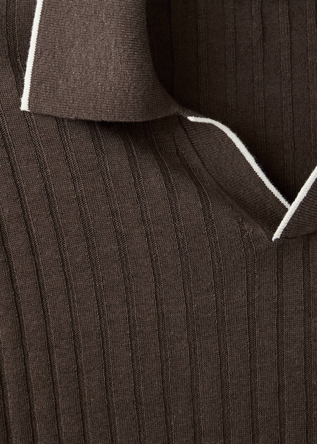 Ribbed linen lyocell blend polo — Brown